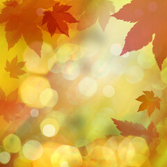 Naklejka na ściany i meble Autumn leaves art background. Bokeh effect.