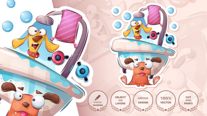 Dogs wash in the bath - cute sticker