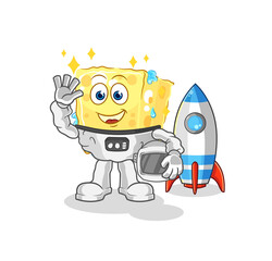 sponge astronaut waving character. cartoon mascot vector