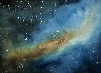 Fototapeta na wymiar Cosmic background. Colorful watercolor galaxy or night sky with stars
