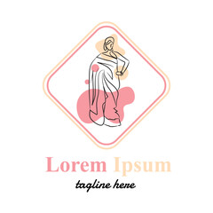 Saree fashion logo vector illustration with female art and dummy text on white background.