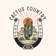 cactus badge illustration desert vintage wild land design - obrazy, fototapety, plakaty