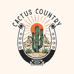 Foto op Canvas cactus badge illustration desert vintage wild land design © kaboet
