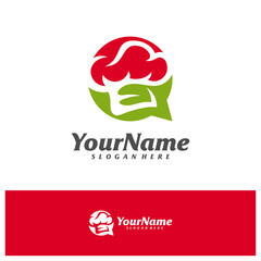 Chef Hat with Chat logo design vector template, Consult Chef logo concepts illustration.