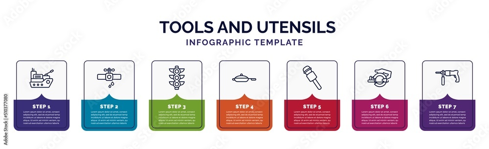 Poster infographic template with icons and 7 options or steps. infographic for tools and utensils concept. 