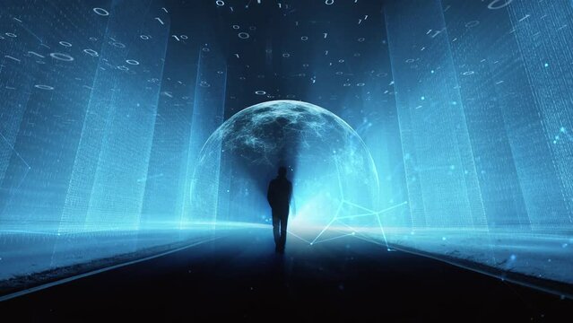 Digital technology city people cyberspace network. Concept umbrella shield.