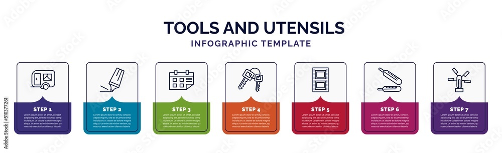 Poster infographic template with icons and 7 options or steps. infographic for tools and utensils concept. 