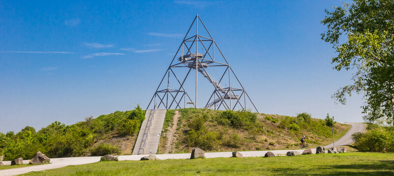 Panorama of the park on top of the hill at the tetraheron of Bottrop, Germany