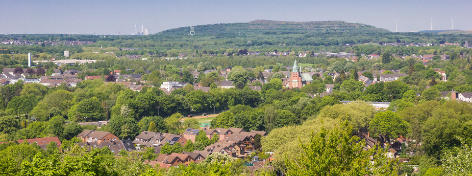 Panoramic view over the city and the surrounding hills of Bottrop, Germany