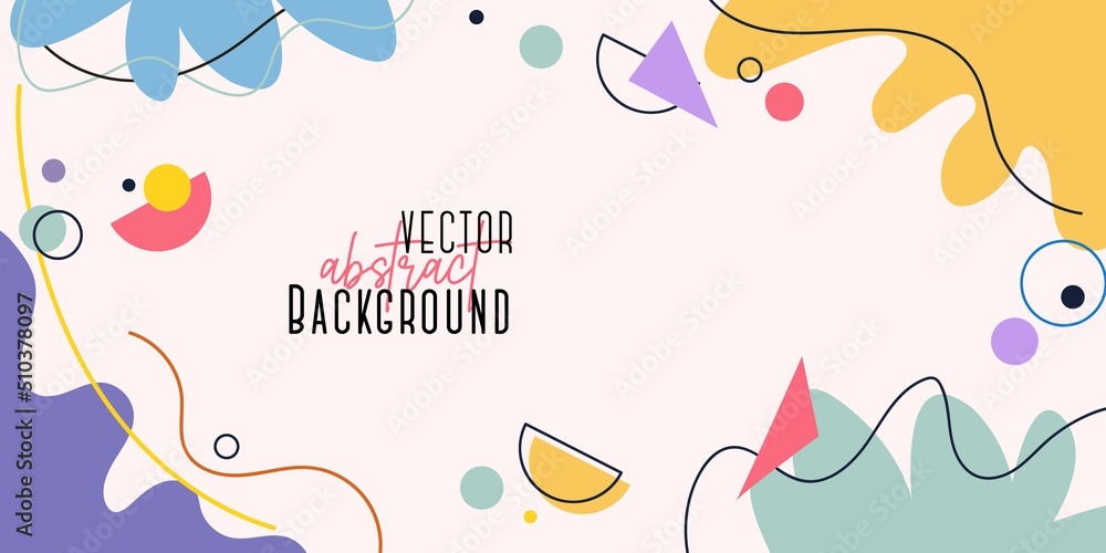 Wall mural Trendy abstract background with various shapes. Colorful flat style design template with various dynamic shapes and lines. Vector illustration hand drawn design for banner, blog, flyer, social media