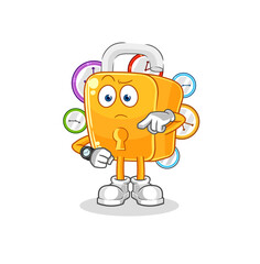 padlock with wristwatch cartoon. cartoon mascot vector