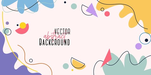 Trendy abstract background with various shapes. Colorful flat style design template with various dynamic shapes and lines. Vector illustration hand drawn design for banner, blog, flyer, social media