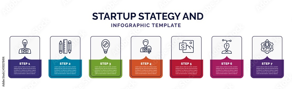 Poster infographic template with icons and 7 options or steps. infographic for startup stategy and concept.