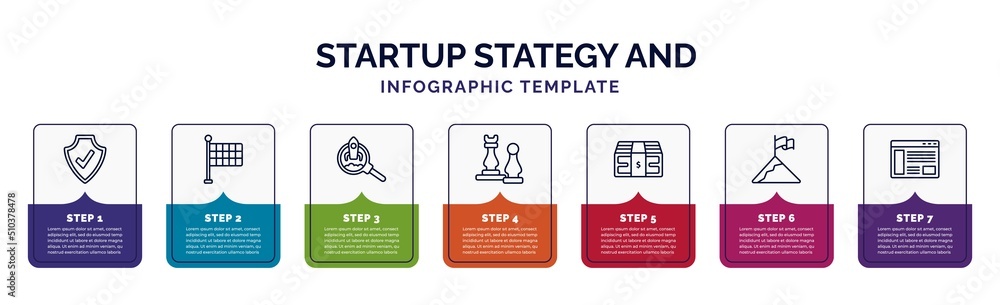 Poster infographic template with icons and 7 options or steps. infographic for startup stategy and concept.