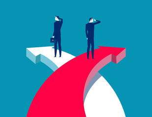 Obraz premium Standing at the top of the arrow to look farther. Business team concept