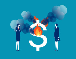 Money to burn until the smoke comes out. Business vector illustration concept