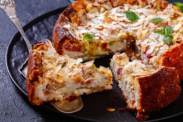 gluten free tasty swiss rhubarb tart on platter