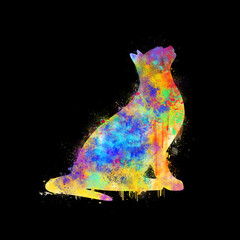 abstract cat on balck, colorful cat, LGBT,  watercolor cat
