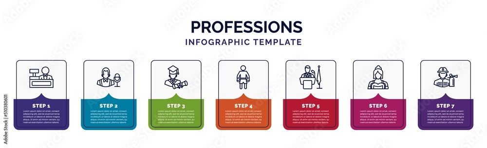 Poster infographic template with icons and 7 options or steps. infographic for professions concept. include
