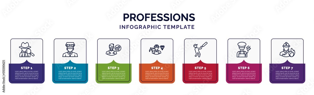 Poster infographic template with icons and 7 options or steps. infographic for professions concept. include
