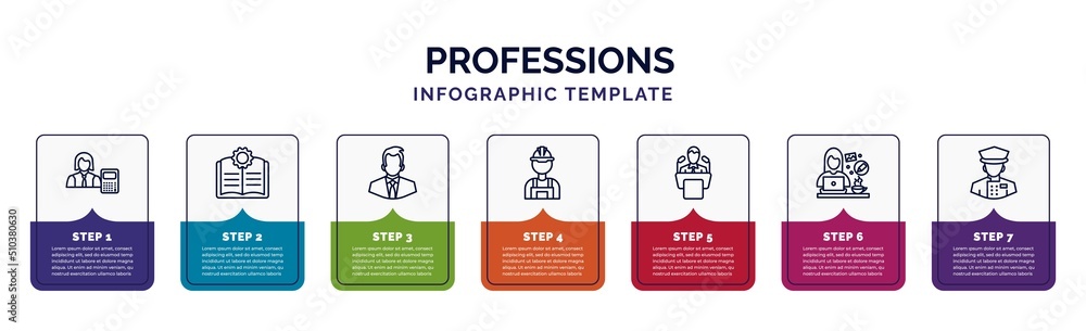 Poster infographic template with icons and 7 options or steps. infographic for professions concept. include