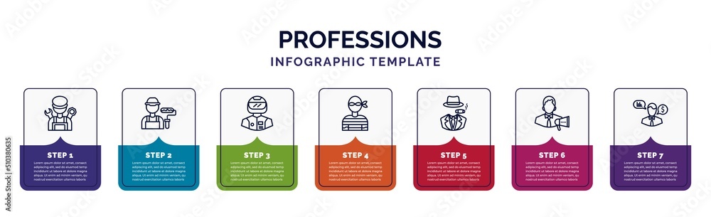 Poster infographic template with icons and 7 options or steps. infographic for professions concept. include