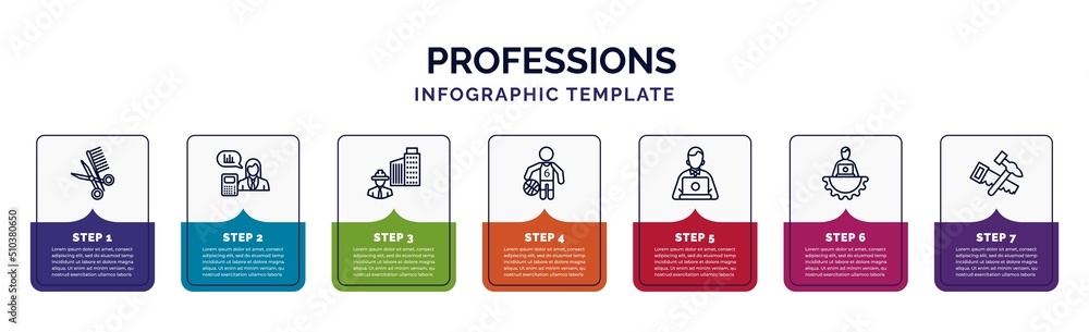 Poster infographic template with icons and 7 options or steps. infographic for professions concept. include