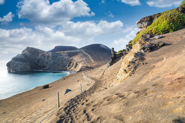 Scenic seascape with Capelinhos Volcano in Faial Island, Azores, Portugal