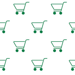 Shopping cart icons seamless pattern, line green minimalist background