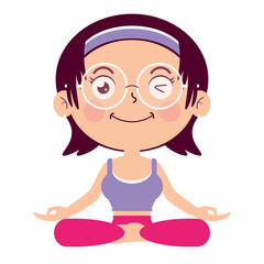 girl in yoga lotus pose cartoon cute