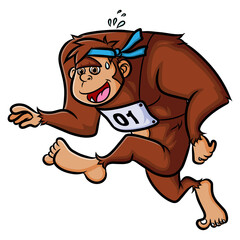 The athlete gorilla is running marathon in a competition