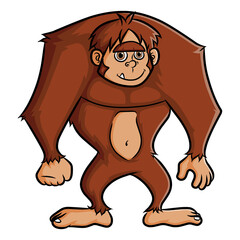 The cute gorilla is standing with a smiley expression