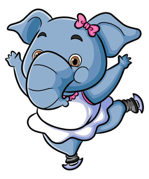 The little girl elephant is playing an ice skating