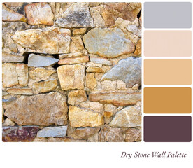 Dry Stone Wall background in a colour palette with complimentary colour swatches.