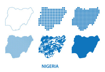 isolated maps of Federal Republic of Nigeria in West Africa - vector set of silhouettes in different patterns