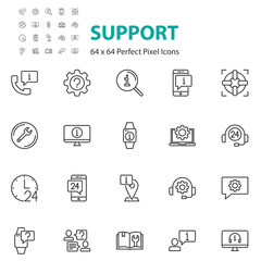 set of support icons, 24 hours service, communication