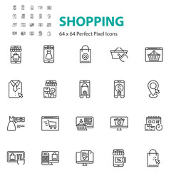 set of online shopping line icons, online store, market, ecommerce