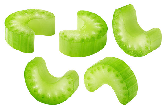 celery slice isolated on white background, clipping path, full depth of field