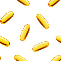 Fish oil pill, omega 3 isolated on white background, SEAMLESS, PATTERN - obrazy, fototapety, plakaty