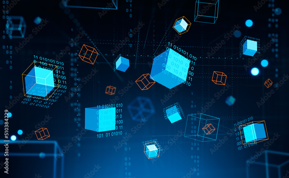 Aufkleber data blocks in cyberspace, metaverse, binary and virtual reality