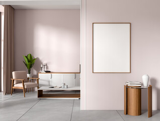 Relax place interior with chair and decoration, drawer and mockup frame