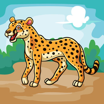 Cheetah cartoon isolated in a beautiful garden scene