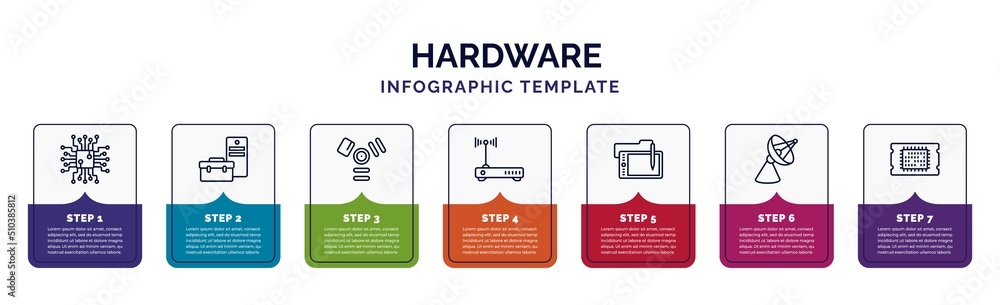 Poster infographic template with icons and 7 options or steps. infographic for hardware concept. included c