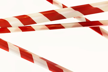 Red white lines of barrier tape on white isolate background
