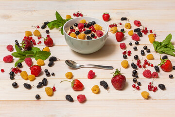 Oatmeal with berries. Side view.