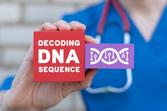Decoding dna sequence concept. Decoding DNA spiral. Genetic engineering, genome map decoding. Medicine, biology, chemistry and molecular research. CRISPR gene editing.