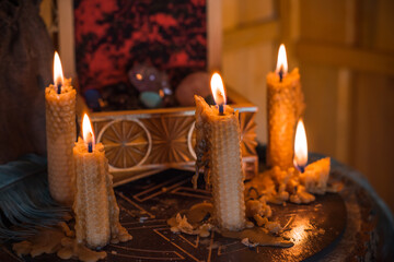 Concept of esoteric, incantation, future predict and paganism, power of wicca, rite on a altar
