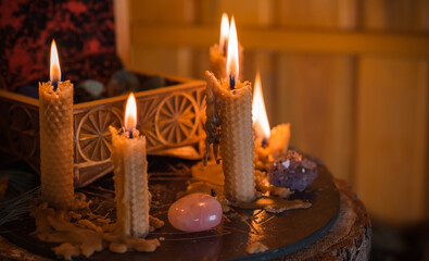 Concept of esoteric, incantation, future predict and paganism, power of wicca, rite on a altar