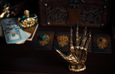 Concept of esoteric, incantation, future predict and paganism, power of wicca, rite on a altar