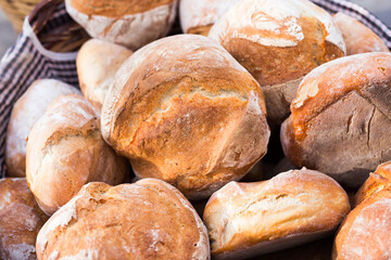 ruddy rolls of fresh warm grain bread